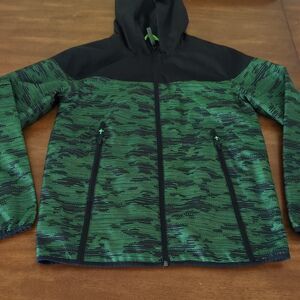 Champion Boys hooded long sleeve Windbreaker jacket Green and Black size L 12-14